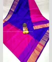 Pink and Magenta color uppada pattu handloom saree with all over plain with kaddi border design -UPDP0021051