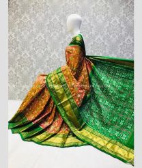 Chestnut and Dark Green color pochampally ikkat pure silk handloom saree with pochampally ikkat design -PIKP0037168
