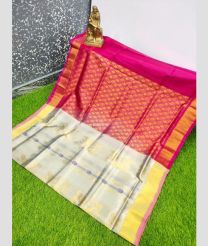 Cream and Pink color Uppada Tissue handloom saree with all over buties design -UPPI0001581
