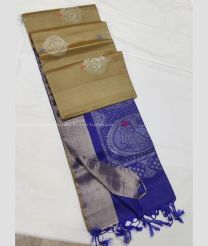 Sand and Blue color soft silk kanchipuram sarees with all over buties design -KASS0001029