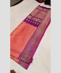 Coral Pink and Purple color gadwal pattu handloom saree with all over brocade with designer border -GDWP0001451