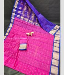 Neon Pink and Purple color Chenderi silk handloom saree with all over mothi checks design -CNDP0016233