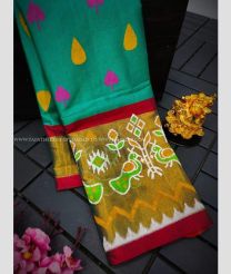 Medium Teal and Red color Uppada Soft Silk handloom saree with all over printed with ikkat kaddi border design -UPSF0003718