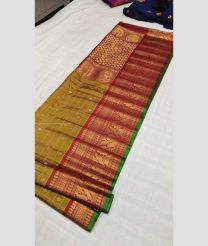 Golden Brown and Red color gadwal pattu handloom saree with all over small checks and buties design -GDWP0001326