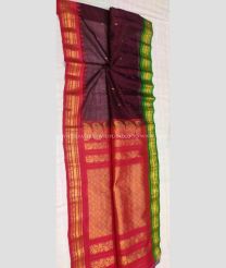 Brown and Red color gadwal sico handloom saree with temple  border saree design -GAWI0000303
