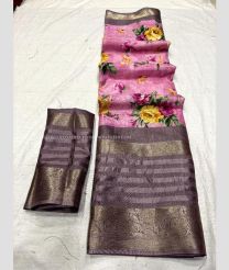 Rose Pink and Taupe color silk sarees with all over floral printed with heavy jacquard 9 inch border design -SILK0017419