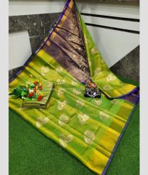 Parrot Green and Puce color Uppada Tissue handloom saree with all over screen printed design -UPPI0001695