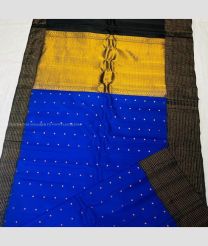 Royal Blue and Black color gadwal pattu handloom saree with temple  border saree design -GDWP0000777