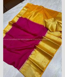 Magenta and Golden Yellow color Banarasi sarees with plain with golden zari weaving beautiful contrast border design -BANS0007490