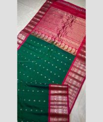 Forest Fall Green and Red color gadwal pattu sarees with kanchi border design -GDWP0001903
