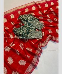 Red and Pine Green color Georgette sarees with banarasi multi emrodiry work design -GEOS0024188