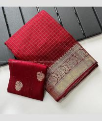 Crimson and Golden color Georgette sarees with all over checks with viscose border design -GEOS0024105