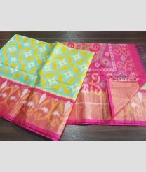 Sky Blue and Pink color Ikkat sico handloom saree with pochampalli ikkat design -IKSS0000328