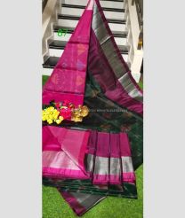 Deep Pink and Forest Fall Green color Uppada Soft Silk handloom saree with all over pochampally ikkat design -UPSF0003836