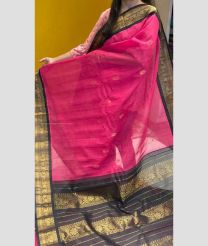 Pink and Dark Grey color gadwal cotton handloom saree with all over buties including meena with kuthu interlock woven border design -GAWT0000275