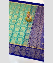 Turquoise and Blue color Chenderi silk handloom saree with all over buties with kanchi multi border design -CNDP0013814