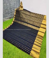 Dark Navy Blue color Chenderi silk handloom saree with all over buties with golden border design -CNDP0014651