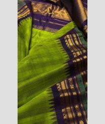 Parrot Green and Plum Purple color gadwal pattu handloom saree with all over tiny jari and reasham checks with temple kothakoma  kuthu interlock weaving system design -GDWP0001714