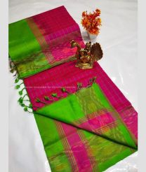 Pink and Parrot Green color Tripura Silk handloom saree with all over mahanati checks with pochampally border design -TRPP0008048