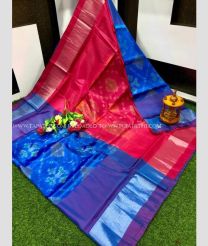 Blue and Pink color Uppada Soft Silk handloom saree with all over ikkat design -UPSF0003743