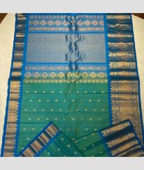 Fern Green and Blue color gadwal pattu sarees with kanchi border design -GDWP0001774