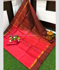 Pink and Chocolate color uppada pattu sarees with plain design -UPDP0022038