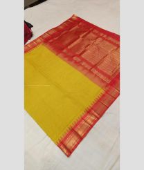 Mustard Yellow and Burgundy color gadwal cotton handloom saree with jari border design -GAWT0000293