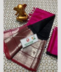 Pink and Black color mangalagiri pattu sarees with kanchi border design -MAGP0026717