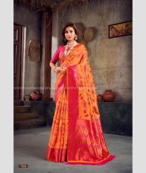 Orange and Pink color Banarasi sarees with menakari  with rich pallu with fancy jequard weaving blouse design -BANS0002863