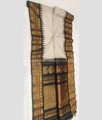 Cream and Black color gadwal sico handloom saree with temple  border saree design -GAWI0000322