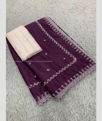 Plum Velvet color Chiffon sarees with all over sequence buties and border work design -CHIF0001834