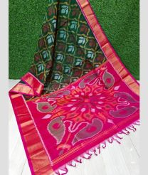 Pine Green and Pink color Ikkat sico handloom saree with all over ikkat design -IKSS0000363