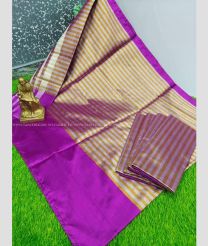 Bisque and Purple color Uppada Cotton handloom saree with all over strips design -UPAT0003300