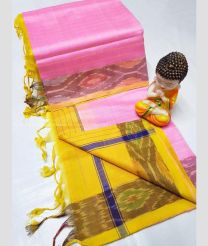 Yellow and Baby Pink color Tripura Silk handloom saree with all over mahanati checks with pochampalli border design -TRPP0005330