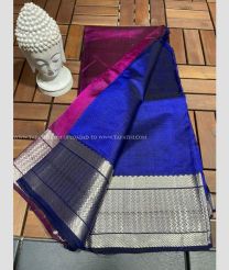 Dark Pink and Blue color mangalagiri pattu handloom saree with mangalagiri handloom pure pattu by cotton with 250 k border self saree with blouse design -MAGP0014035