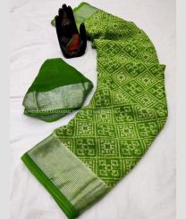 Green color Chiffon sarees with silver jari border design -CHIF0001400