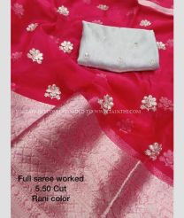 Red and Cream color Organza sarees with all over flower jari buties design -ORGS0003259