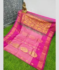 Rose Pink and Pink color Uppada Tissue handloom saree with all over buties design -UPPI0001589