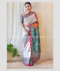 Cream and Pink color linen sarees with all over digital printed design -LINS0003699