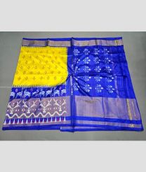 Yellow and Blue color pochampally ikkat pure silk handloom saree with pochampalli ikkat design with special big border -PIKP0020886