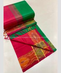 Green and Pink color Tripura Silk handloom saree with plain and thread woven lines with pochampally border design -TRPP0008031