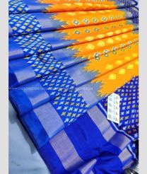 Mango Yellow and Blue color pochampally ikkat pure silk handloom saree with pochampally ikkat design -PIKP0031665