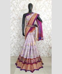 Lite Lavender and Deep Pink color pochampally ikkat pure silk sarees with kanchi border design -PIKP0037931