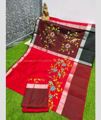 Red and Maroon color Uppada Soft Silk handloom saree with all over printed design -UPSF0004161