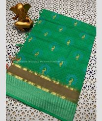 Green and Brown color mangalagiri pattu handloom saree with all over printed design -MAGP0026573