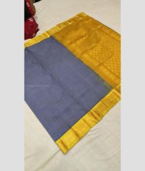 Bluish Grey and Mustard Yellow color gadwal cotton handloom saree with jari border design -GAWT0000294