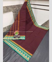Dark Scarlet and Turquoise color mangalagiri pattu handloom saree with temple border design -MAGP0026526