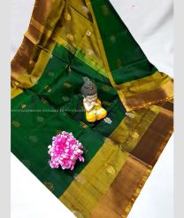 Pine Green and Mehendi Green color uppada pattu handloom saree with all over bb buties design -UPDP0020790