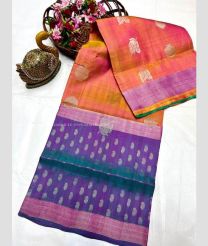 Orange and Purple color uppada pattu sarees with all over nakshtra buttas design -UPDP0022083