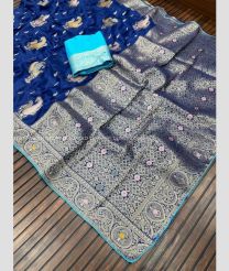 Navy Blue and Blue Turquoise color Banarasi sarees with jaipuri hand daying design -BANS0018782
